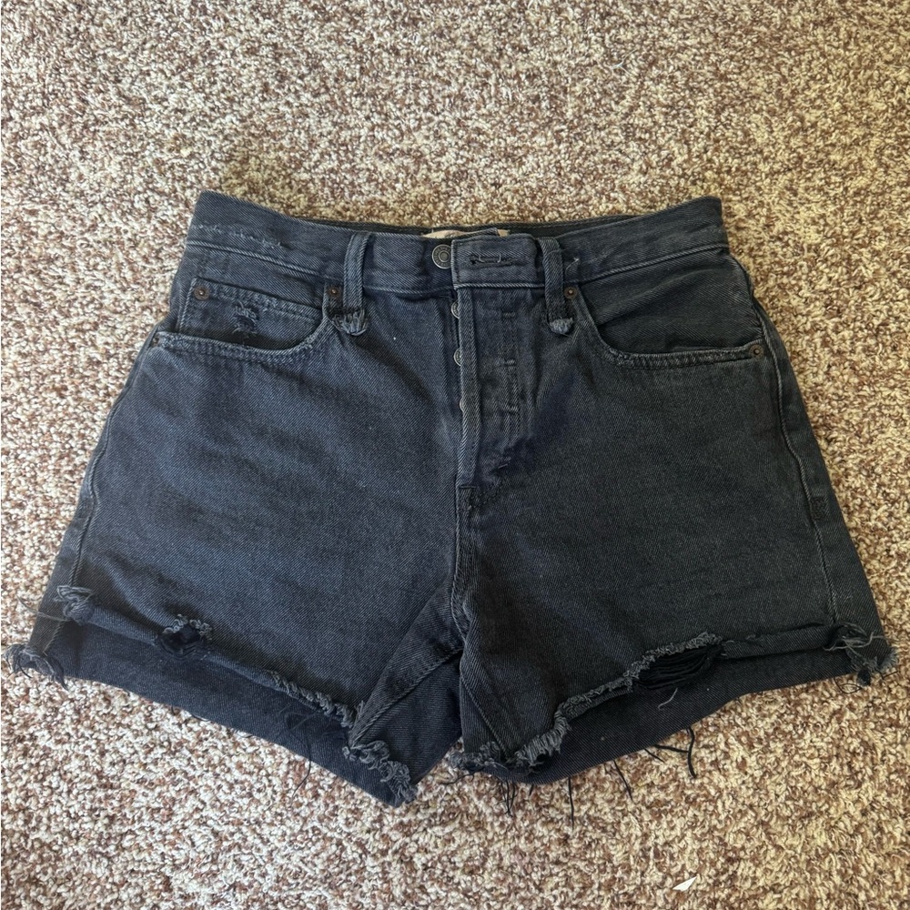 We the free / free people distressed black denim shorts button up size 26